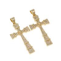 Cubique Pendentif en laiton zircon pavent, croix, pavé de micro zircon, doré, 32x17x3mm, Trou:Environ 4mm, Vendu par PC