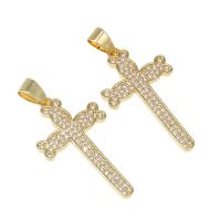 Cubic Zirconia Micro Pave Brass Pendant Cross micro pave cubic zirconia golden Approx 4mm Sold By PC