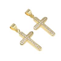 Cubique Pendentif en laiton zircon pavent, croix, pavé de micro zircon, doré, 22x13x3mm, Trou:Environ 4mm, Vendu par PC