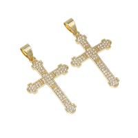 Cubique Pendentif en laiton zircon pavent, croix, pavé de micro zircon, doré, 32x21x2mm, Trou:Environ 4mm, Vendu par PC