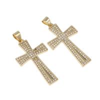 Cubique Pendentif en laiton zircon pavent, croix, pavé de micro zircon, doré, 32x18x2mm, Trou:Environ 4mm, Vendu par PC