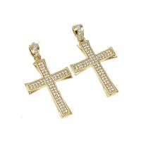 Cubic Zirconia Micro Pave bronze Pingente, cobre, Cruz, micro pavimento em zircônia cúbica, dourado, 28x18x2mm, Buraco:Aprox 4mm, vendido por PC