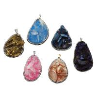 Ice Quartz Agate Pendant Brass with Ice Quartz Agate & Quartz with rhinestone Sold By PC