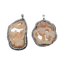 Pendentif en agate de quartz glacé, laiton, avec agate quartz de glace, Irrégulière, le style Druzy & avec strass, couleurs mélangées, Vendu par PC