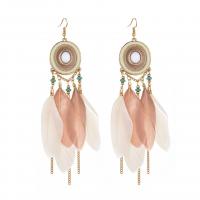 Mode Feather Earring, Zinc Alloy, met Seedbead & Veer, gold plated, folk stijl & voor vrouw & glazuur, meer kleuren voor de keuze, 140x25mm, Verkocht door pair