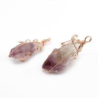 Natürlicher Quarz Anhänger, Messing, mit Amethyst, violett, 55x18mm, verkauft von PC