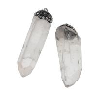 Naturlig kvarts hängen, Clear Quartz, med rhinestone lera bana, Oregelbunden, vit, 59x16x16mm, Säljs av PC