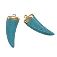 Turquoise Hanger, Zinc Alloy, met Synthetische Turquoise, Wolf Tooth, blauw, 46x16x6mm, Verkocht door PC