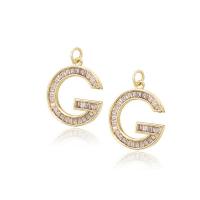 Messing hanger met micro-paved kubieke zirconia's, Letter G, gold plated, micro pave zirconia, 18x20mm, Verkocht door PC