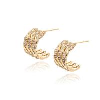 Brass Stud Earring gold color plated micro pave cubic zirconia & for woman Sold By PC