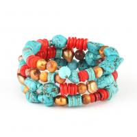 Fashion Turquoise Armbanden, parel, met turkoois, plated, multilayer & uniseks, gemengde kleuren, 70x25mm, Verkocht door PC