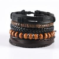 cuir PU bracelet, avec bois, 5 pièces & Réglable & pour homme, couleurs mélangées, Longueur Environ 17-18 cm, Vendu par PC