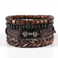 PU Armband, met Wax & Hout & Zinc Alloy, 4 stuks & Verstelbare & voor de mens, bruin, Lengte Ca 17-18 cm, Verkocht door PC