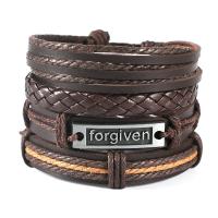 PU Armband, met Wax & Zinc Alloy, 4 stuks & Verstelbare & voor de mens, bruin, Lengte Ca 17-18 cm, Verkocht door PC