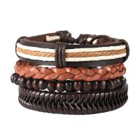 PU Armband, met Wax & Hout, 4 stuks & Verstelbare & voor de mens, gemengde kleuren, Lengte Ca 17-18 cm, Verkocht door PC