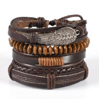 PU Armband, met Wax & Hout & Zinc Alloy, 4 stuks & Verstelbare & voor de mens, bruin, Lengte Ca 17-18 cm, Verkocht door PC