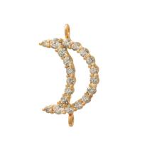 Cubic Zirconia Micro Pave Latão Connector, cobre, Lua, banhado, micro pavimento em zircônia cúbica, dourado, 10x4mm, 20PCs/Bag, vendido por Bag