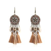 Fashion Fringe Boucles d'oreilles, coquille, avec Caddice, pour femme, brun, 105x28mm, Vendu par paire