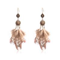 Mode Feather Earring, Zinc Alloy, met Veer, voor vrouw, gemengde kleuren, 115x15mm, Verkocht door pair