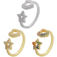 Messing Cuff fingerring, forgyldt, Justerbar & Micro Pave cubic zirconia, flere farver til valg, 9mm, Hole:Ca. 1mm, Solgt af PC