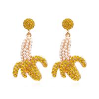 Strass Earring, Zinc Alloy, met Bergkristal & Plastic Pearl, mode sieraden & voor vrouw, gouden, nikkel, lood en cadmium vrij, 55x32mm, Verkocht door pair