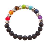 Natural Black Lava & Mixed Gemstone 7 Chakra Gemstone Yoga Beaded Bracelets with Lava & Tiger Eye & Impression Jasper & Zinc Alloy Tree for woman multi-colored 8mm cm Sold By PC