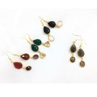 Gemstone Oorbellen, Natuursteen, met Messing, voor vrouw, meer kleuren voor de keuze, 15x58mm, Verkocht door pair