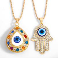 Evil Eye Schmuck Halskette, Zinklegierung, Evil Eye Hamsa, unisex & mit Strass, gemischte Farben, 5.5x3.9cmuff0c5.5x4cm, verkauft von PC