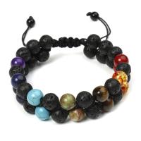 Gemstone Woven Ball Armbånd, Lava, med Natursten, Dobbelt lag & Unisex, blandede farver, 8mm, Længde 18 cm, Solgt af PC