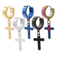 Pendiente Pendiente Huggie Hoop, acero inoxidable, Cruces, chapado, para mujer, más colores para la opción, 13x32mm, Vendido por UD