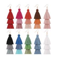 Fringe pendientes de la manera, aleación de zinc, con Hilo de algodón, Joyería & para mujer, más colores para la opción, libre de níquel, plomo & cadmio, 95mm, Vendido por Par