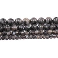 Perles en labradorite, Rond, poli, DIY, noire, Vendu par 38 cm brin