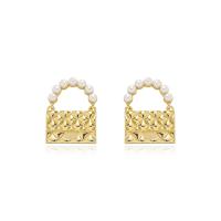 Sinc Alloy Earrings, le Pearl, plátáilte, do bhean, órga, 25x30mm, Díolta De réir Péire