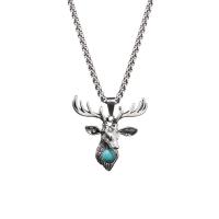 Collier en alliage de zinc Pull, Acier titane, avec Pendentif en alliage de zinc & pierre gemme, gazelle, poli, unisexe, 35x50mm, Longueur Environ 27.55 pouce, Vendu par PC