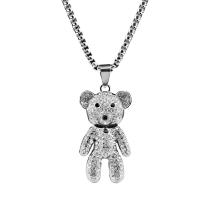 Muince Slabhra geansaí, Cruach Tíotáiniam, Bear, snasta, rotatable & unisex & le rhinestone, 20x40mm, Fad Thart 27.56 Inse, Díolta De réir PC