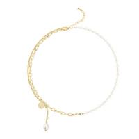 Kunststof parel ketting, Zinc Alloy, met Plastic Pearl, gold plated, voor vrouw, lood en nikkelvrij, 380x80mm, Lengte Ca 15 inch, Verkocht door PC