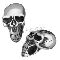 Rostfritt stål Läderrem Lås, ROSTFRITT STÅL, Skull, svärta, 15x24x13mm, Hål:Ca 4.5x6mm, 7mmmm, 10PC/Lot, Säljs av Lot