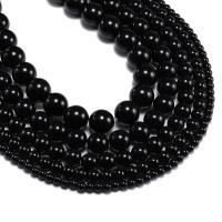 Fashion Glass Beads Round polished DIY black Sold Per 38 cm Strand