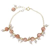 Strawberry Quartz bracelet, avec Doublé or, 14K rempli d’or, pour femme, rose, 6mm,3.5x7mm, Longueur Environ 6 pouce, Vendu par PC