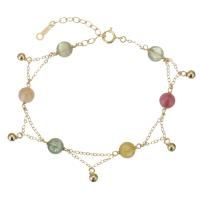 turmalina Pulsera, con Oro-llenado, con 1.5 lnch extender cadena, 14K lleno de oro, para mujer, multicolor, 3x5mm,6mm, Vendido por UD