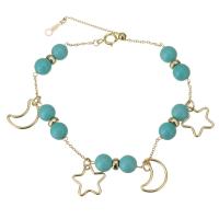 turquoise bracelet, avec Doublé or, 14K rempli d’or, pour femme, bleu, 11x11mm,8x12mm,1mm, Longueur Environ 7.5 pouce, Vendu par PC