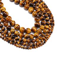 Perles oeil de tigre, Rond, poli, DIY, Jaune, Vendu par 38 cm brin