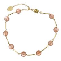 Strawberry Quartz Armband, mit gold-gefüllt, 14K goldgefüllt, für Frau, Rosa, 6mm,1mm, Länge ca. 7.5 ZollInch, verkauft von PC