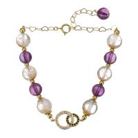 Amethyst Armband, mit gold-gefüllt & Phantomquarz, 14K goldgefüllt, für Frau & mit Strass, violett, 16x9.5mm,8mm, Länge ca. 7.5 ZollInch, verkauft von PC