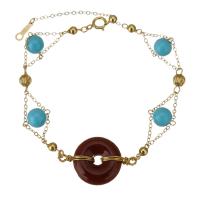 cinabre bracelet, avec Doublé or & turquoise, 14K rempli d’or, pour femme, couleurs mélangées, 15mm,1.2mm, Longueur Environ 7.5 pouce, Vendu par PC