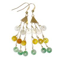 jade Boucle d'oreille goutte, avec Doublé or, 14K rempli d’or, pour femme, couleurs mélangées, 61mm,6mm, Vendu par paire