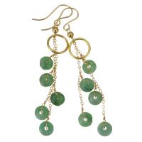 jade Boucle d'oreille goutte, avec Doublé or, 14K rempli d’or, pour femme, vert, 63mm,10mm,6.5x4mm, Vendu par paire