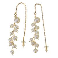 Pérolas de água doce Linha através Brincos, with Gold-filled, 14K cheio de ouro, para mulher, branco, 100mm,4mm, vendido por par