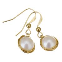 perle d'eau douce cultivée Boucle d'oreille goutte, avec Doublé or, 14K rempli d’or, pour femme, blanc, 28mm,11x13mm, Vendu par paire