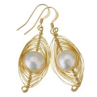 Sladkovodní Pearl Drop náušnice, s Gold naplněné, 14K plněné zlatem, pro ženy, bílý, 47mm,17x34mm, Prodáno By Pair